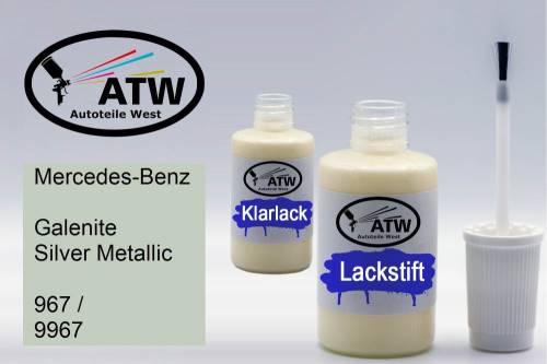 Mercedes-Benz, Galenite Silver Metallic, 967 / 9967: 20ml Lackstift + 20ml Klarlack - Set, von ATW Autoteile West.